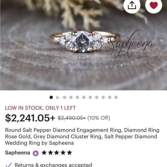 Salt & Pepper Diamond engagement ring with 18k rose gold bad - Picture 2 of 3